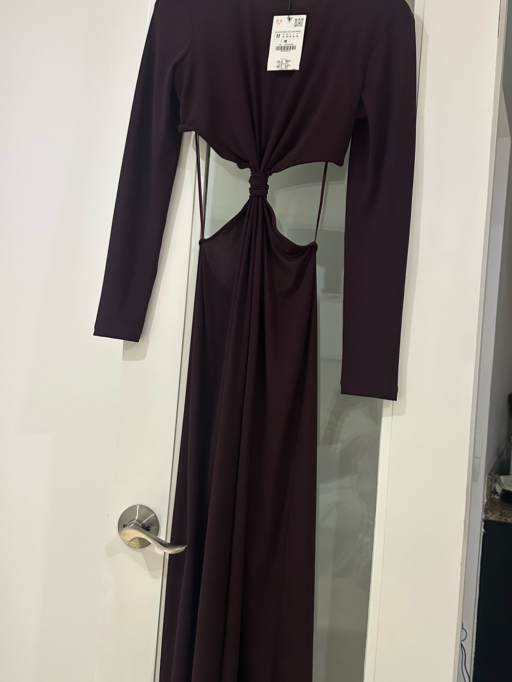 NWT Zara Long Sleeve Cutout Maxi Dress in Deep Plum